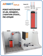 Робот-котельная 022 кВт, бункер пеллет 1 год, круглый год без участия человека, схема 000 ГВС=опц, ТА=опц, контуров=2-18 [ARWATT-TPK-1P1C-022-000-000]